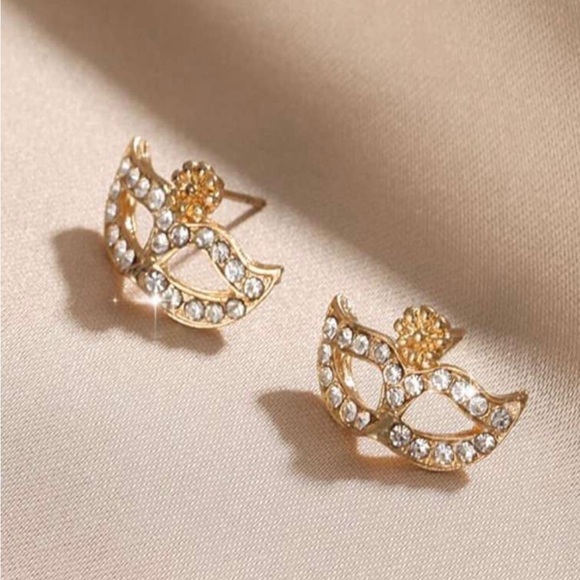 “Crystal Masquerade Mask” Eyes Wide Shut Masque Carnival Circus Mardi Gras Studs - Picture 8 of 8